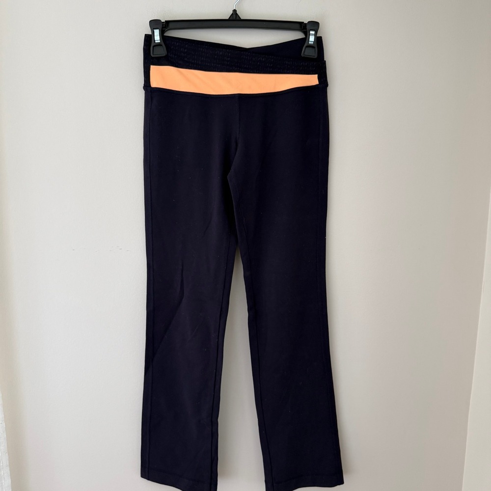 Lululemon Astro Pant Black Orange Purple Crossover Waist Straight Leg Size 4